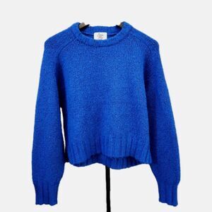 Cosmic Blue Love Womens Cobalt Blue Sweater S Fuzzy Crew Short Ribbed Colorful